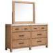 Foxrun Hollow Sierra Brown and White 6 Drawer Marble Top Dresser with Rectangular Mirror