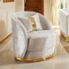 Valdosta Beige and Gold Upholstered Swivel Chair with Pillow