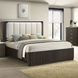 Merthyr Dark Walnut Leather Queen Upholstered Panel Bed with LED