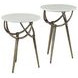 Odessa Antique Brass and White Round Marble Top Side Table Set of 2