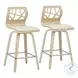 Folia Cream PU And Chrome With Natural Wood Counter Height Stool Set of 2