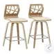 Folia Cream PU And Chrome With Zebra Wood Counter Height Stool Set of 2
