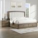 Sonoma Gray Upholstered Queen Panel Bed with 2 Front Storage Drawers
