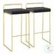 Fuji Black Velvet And Gold Metal Bar Stool Set Of 2