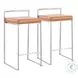 Fuji Camel PU And Brushed Stainless Steel Stacker Counter Height Stool Set of 2