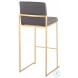 Fuji Grey PU And Gold Steel High Back Bar Stool Set of 2