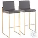 Fuji Grey PU And Gold Steel High Back Bar Stool Set of 2