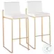 Fuji White Velvet And Gold Steel High Back Bar Stool Set of 2