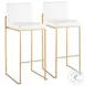Fuji White PU And Gold Steel High Back Bar Stool Set of 2