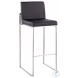 Fuji Black PU And Stainless Steel High Back Bar Stool Set of 2