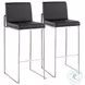 Fuji Black PU And Stainless Steel High Back Bar Stool Set of 2