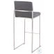 Fuji Grey PU And Stainless Steel High Back Bar Stool Set of 2