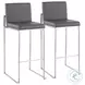 Fuji Grey PU And Stainless Steel High Back Bar Stool Set of 2