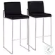 Fuji Black Velvet And Stainless Steel High Back Bar Stool Set of 2