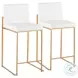 Fuji White PU And Gold Steel High Back Counter Height Stool Set of 2
