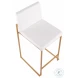 Fuji White PU And Gold Steel High Back Counter Height Stool Set of 2