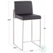 Fuji Black PU And Stainless Steel High Back Counter Height Stool Set of 2