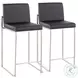 Fuji Black PU And Stainless Steel High Back Counter Height Stool Set of 2