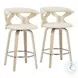 Gardenia Cream PU And Chrome With Natural Wood Swivel Counter Height Stool Set of 2