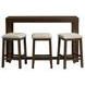 Drew Dark Taupe and Dark Walnut Upholstered 4 Piece Bar Table Set with USB Charging