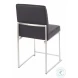Fuji Stainless Steel And Black Faux Leather High Back Dining Chair Set Of 2