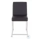 Fuji Stainless Steel And Black Faux Leather High Back Dining Chair Set Of 2