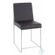 Fuji Stainless Steel And Black Faux Leather High Back Dining Chair Set Of 2