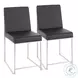 Fuji Stainless Steel And Black Faux Leather High Back Dining Chair Set Of 2