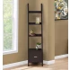 Cappuccino 69" Ladder Bookcase/Etagere with Drawer