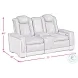 Niven Grey And Brown Power Reclining Loveseat with Adjustable Headrest