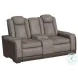 Niven Grey And Brown Power Reclining Loveseat with Adjustable Headrest