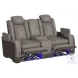 Niven Grey And Brown Power Reclining Loveseat with Adjustable Headrest