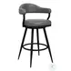 Amador Black Powder Coated And Vintage Gray Faux Leather 26" Counter Height Stool