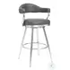 Amador Brushed Stainless Steel And Vintage Gray Faux Leather 30" Bar Stool