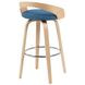 Sonia Oak and Blue Upholstered Swivel Bar Stool