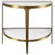 Lisa Antique Brass Glass Top Demilune Console Table