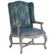 Patras Blue Leather Upholstered Wing Chair with Nailhead Trim