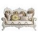 Vanaheim Beige and Gold 78" Loveseat with Pillow and Nailhead Trim