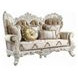 Vanaheim Beige and Gold 78" Loveseat with Pillow and Nailhead Trim
