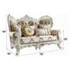 Vanaheim Beige and Gold 78" Loveseat with Pillow and Nailhead Trim