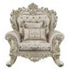Danae Champagne and Gold Upholstered Lounge Chair with Pillows and Nailhead trim