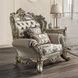 Danae Champagne and Gold Upholstered Lounge Chair with Pillows and Nailhead trim