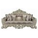 Sorina Beige and Antique Gold 99" Sofa with Pillows and Nailhead Trim