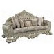 Sorina Beige and Antique Gold Living Room Set with Pillows and Nailhead Trim