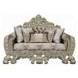 Sorina Beige and Antique Gold Living Room Set with Pillows and Nailhead Trim
