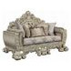 Sorina Beige and Antique Gold 77" Loveseat with Pillows and Nailhead Trim