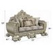 Sorina Beige and Antique Gold 77" Loveseat with Pillows and Nailhead Trim