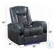 Alair Blue and Black Leather Aire Power Recliner with Bluetooth Speaker and Cooling Cup Holder