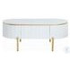 Daveigh White High Gloss and Gold Oval Occassional Table Set