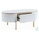 Daveigh White High Gloss and Gold Oval Occassional Table Set